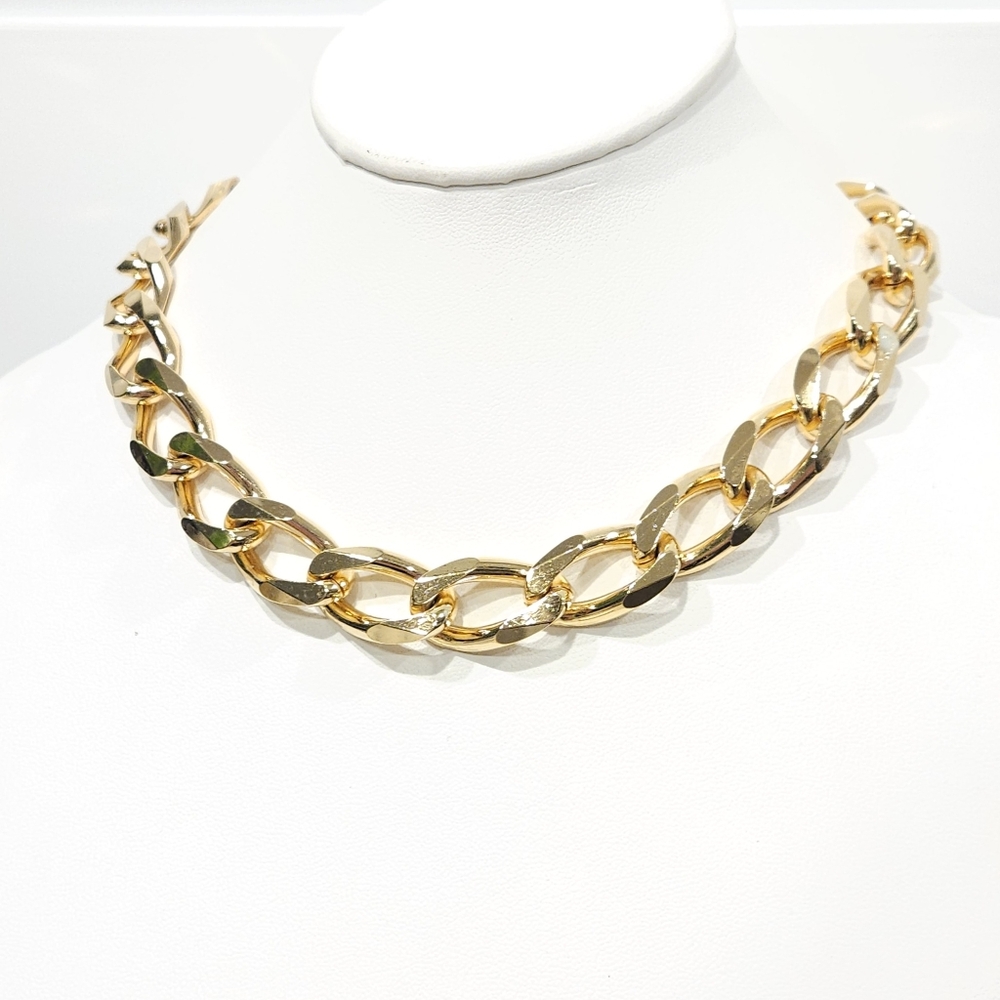 Vintage Christian Dior Curb Chain Necklace 1990s Chunky Gold Tone 16-inch - Picture 3 of 16